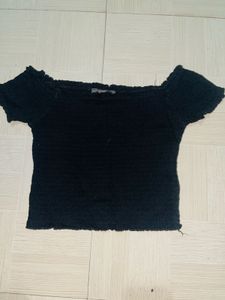 Black Ribbed Off-the-Shoulder Top