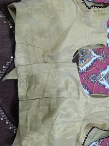 Brown Saree With Golden Colour Blouse