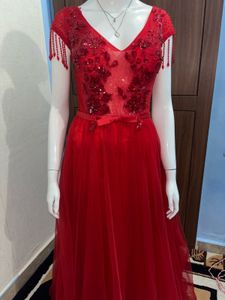 Red Embellished Evening Gown