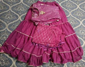 Elegant Purple Embroidered Garara With  Crop Top