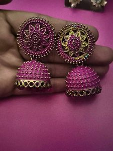 Pink Jhumka Earrings