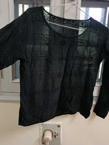 Embroidered Black Top