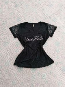 Y2k Black Lace 'Love Holic' Top