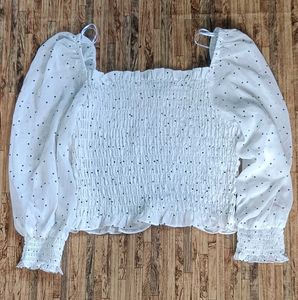 Polka Dot Puff Sleeve Top