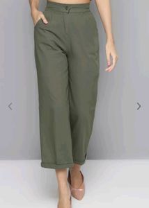 Women Olive Green Pure Cotton Straight Trouser
