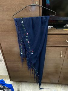 Embroidered Navy Blue  And Designer Scarf