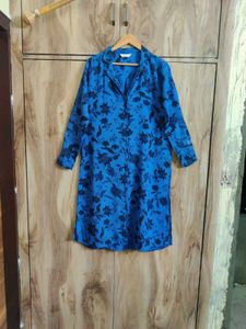 Blue Printed Long Shirt Size-36