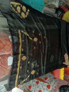 Elegant Black &amp; Gold Embroidered Saree