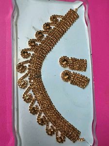 Gold Rhinestone Necklace &amp; Earring Set