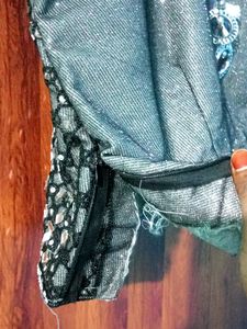 Grey &amp; Black Mirror Work Double Layer Lehnga Choli
