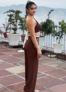 Brown Crop Top &amp; Pants Set
