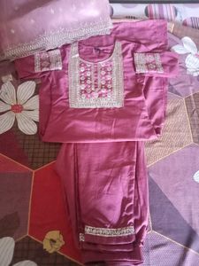 Magenta Embroidered Suit with Dupatta