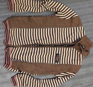 Striped Knit broken Zip-Up open front old sweater