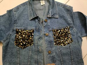 Vintage Denim Shirt with Gold Sequin Pockets – Uni