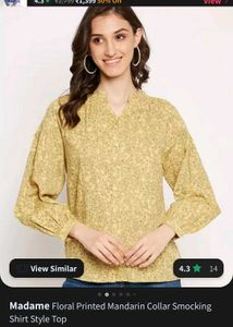 Floral Printed Manderin Collar Smocking Top
