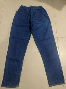 Dark Blue Printed Denim Joggers