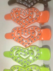 Heart-Shaped HairClips wid Rhinestone Embellishme.