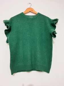 Green Ruffle Sleeve Knit Top
