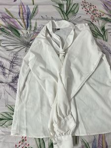 White Tie-Neck Blouse