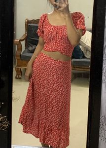 Red Floral Two-Piece Set