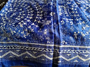 KANTHASTITCHED BLUE GORGEOUS SAREE NO DEFECT
