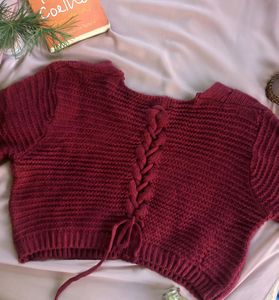Maroon Crochet Crop Top for Women
