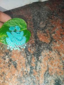 Teal Floral Drop Earrings