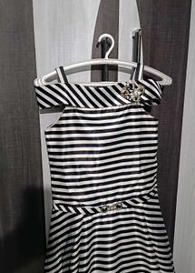 Black And White Striped Off Shoulder Gown
