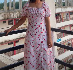 Floral Red And White Dress