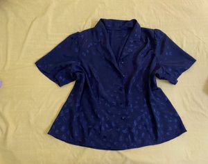 Vintage Black Leaf Print Button-Up Top Fits L-xxl