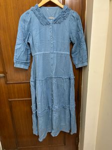 Blue Ruffled Midi Dress