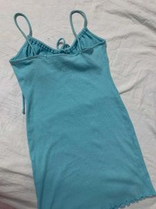 Blue Ribbed Mini Dress