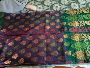 Purple &amp; Green Leaf Print Saree
