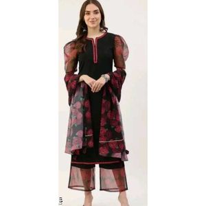 Elegant Black Floral Print Suit