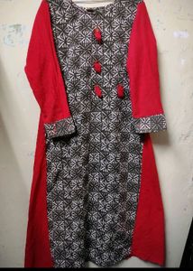 Cotton Kurti In Red And Black Design Size L
