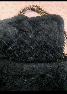 Black Fuzzy Studded Chain Bag
