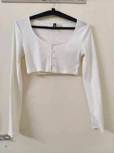 White Long Sleeve Crop Top
