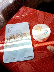 the face shop mask and mama Earth rice water cream