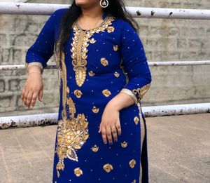 Royal Blue Heavy Stone Work Kurti