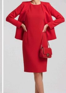 Chic Red Open Front Blazer