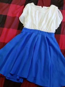 White & Blue Fit and Flare Dress❣️