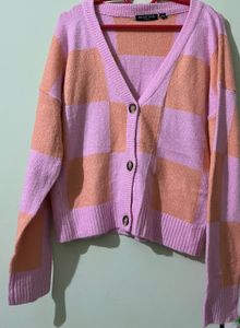 Trendy Pink Checkered Cardigan