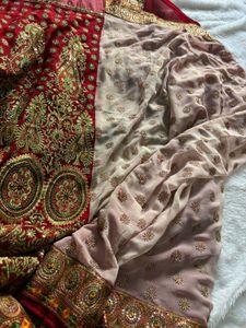 Elegant Red Embroidered  Saree🥰