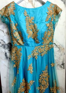 Teal &amp; Gold Embellished Gown