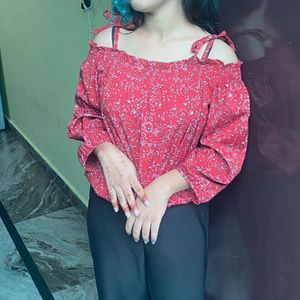 Red Floral Off-Shoulder Top