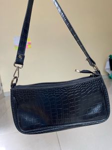 Crocodile Embossed Black Baguette