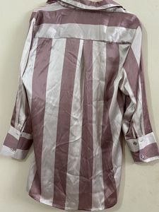 Zara Striped Satin Button-Down Top