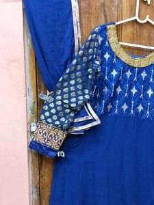 Less used Georgette Anarkali Kurti+Dupatta-NavyBlu