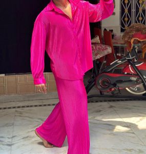Hot Pink Pleated Set