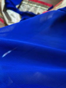 Blue &amp; Gold Sari with Gota Border